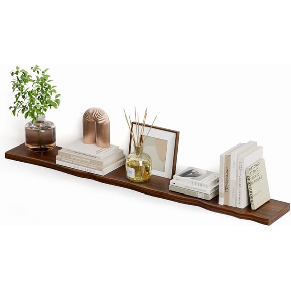 Floating Shelves for Wall Rustic Farmhouse 55 Inch Floating Shelf Bathroom Wooden Shelves for Wall Mounted Live Edge Pine Shelf with Grain for Room Kitchen (Walnut)