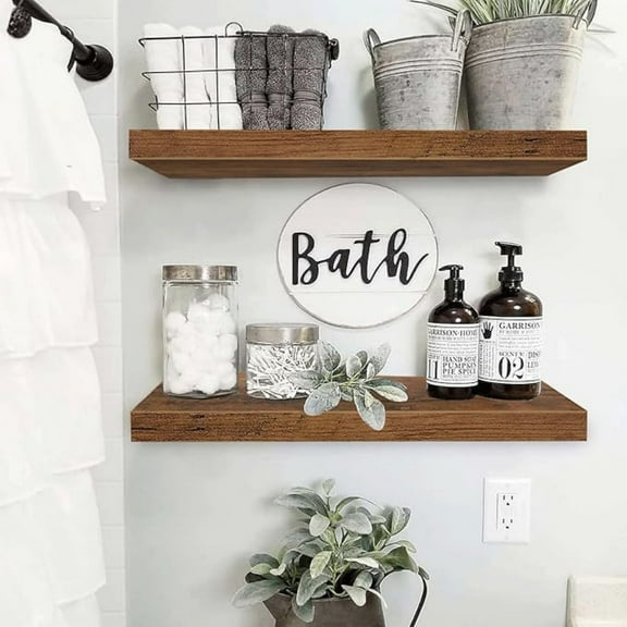 Floating Shelves Wall Shelf 24 inches Long Farmhouse Bathroom Dr Bedroom Kitchen Living Room Wall Mounted 24 x 9 inch Set of 2, Rustic Brown