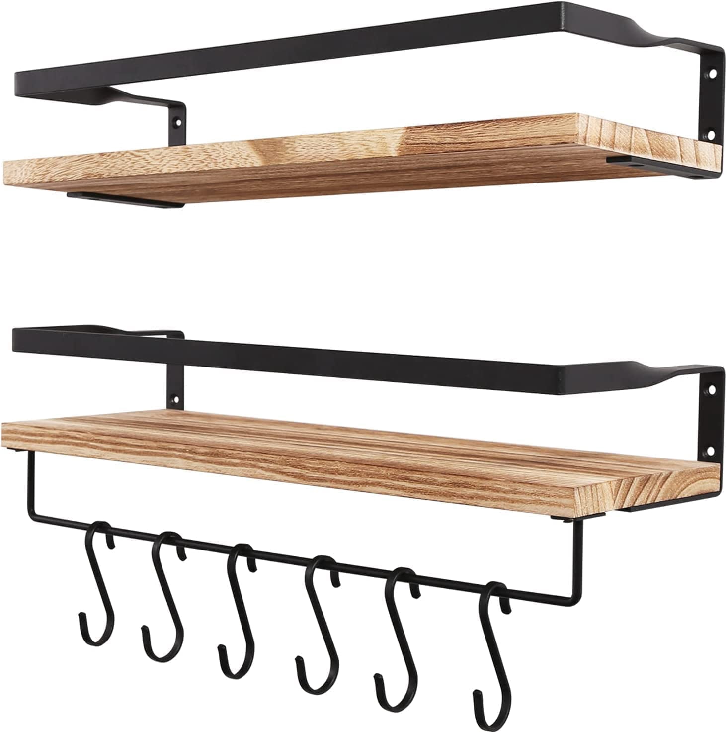 Floating Shelves, Wall Shelf Outdoor, 42x15x8 cm, Shelving Unit for Wall, Towel Holder 6 Hooks, Kitchen Spice Rack, Storage Organiser Bedroom, Bathroom, Living Room, Office