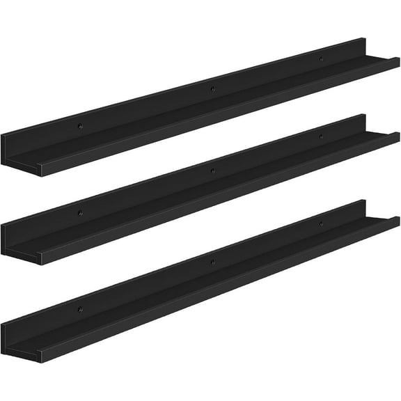 Floating Shelves, Wall Shelf Set of 3, 35.4 Inches Hanging Shelf with Raised Edge and Invisible Brackets, for Bathroom, Bedroom, Kitchen, Office, Living Room Decor, Black