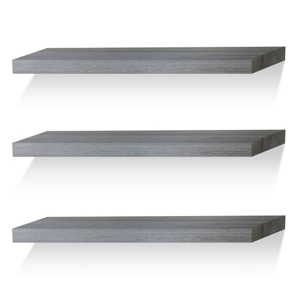 Floating Shelves Wall Shelf Solid Wood for Bathroom Bedroom Set of 3, Weathered Gray