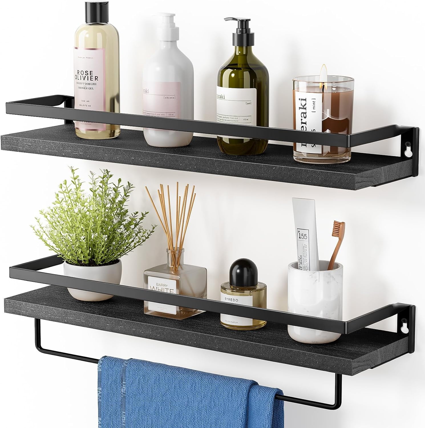 Rustic bathroom shelf with towel hooks sale
