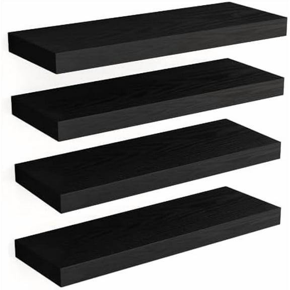 Floating Shelves for Wall, Wall Mounted Rustic Wood Shelves for Bathroom, Living Room, Bedroom and Kitchen, Wall Shelves for Storage,Books,Room Decor (Black, Set of 4, 15.8 Inch)
