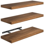Cshidworld Floating Shelves for Wall, 16 Bathroom Shelf Rustic Wood with Metal Brackets, Floating Shelf for Bathroom, Living Room, Bedroom and Kitchen, Farmhouse Decor Set of 3, Rustic Brown