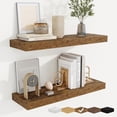 thumbnail image 1 of Floating Shelves for Wall, Wall Mounted Wood Floating Shelf with Invisible Brackets for Living Room, Bathroom, Bedroom, Kitchen Storage and Decor, 24 Inch Set of 2, Rustic Brown, 1 of 8