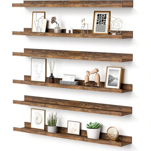 Floating Shelves For Wall Wall Shelves For Decor Storage Set Of 6 Wall Mounted Wood Shelf For Bedroom Living Room Bathroom Kitchen 35.5 Inch Long Picture Ledge Shelf Brown