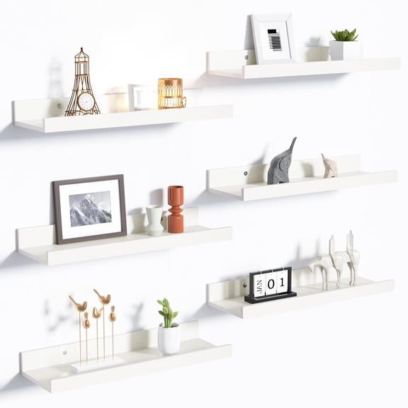 Floating Shelves for Wall, Wall Shelves for Decor Storage Set of 6, Wall Mounted Wood Shelf for Bedroom, Living Room, Bathroom, Kitchen, Picture Ledge Shelf