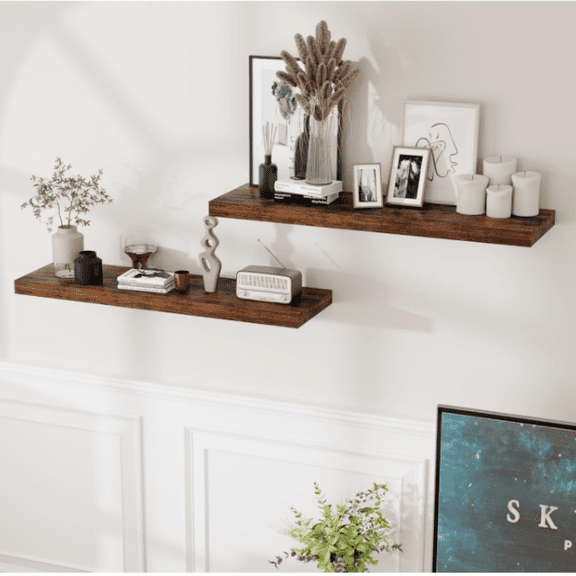 Floating Shelves for Wall, Wood Floating Shelf 36 Inch Long, Large Deep Wall Shelves for Home Decor & Storage, Rustic Deep Shelf for Living Room, Bedroom, Kitchen, Rustic Brown Color