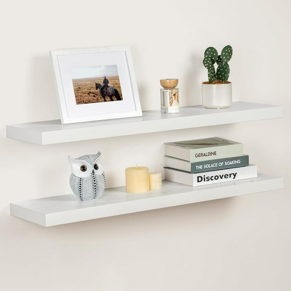 Floating Shelves White 36 Inch Long, 9.3" Deep Floating Shelf Wall Mounted, Rustic Deep Bookshelf, Large Display Storage Shelves for Bathroom, Bedroom, Kitchen, 36"W x 9.3"D x 1.5"H, Set of 2
