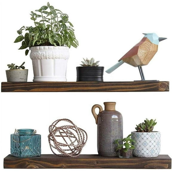 Floating Shelves Wood Floating Shelves Set - New England Handcrafted Rustic Pine Kitchen Office Bedroom Wall Mounted Smooth Finish Organizers 2 Pack (2'' x 5.5'' x 24'' & 36”) (Special Walnut, 36'')