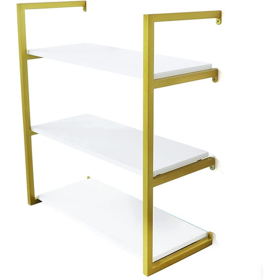 Floating Shelves Wooden Wall Mounted Storage Rack 3-Tier Gold