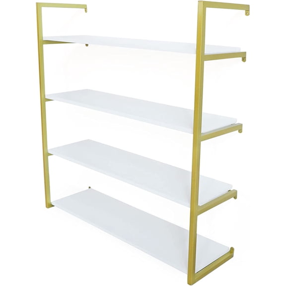 Floating Shelves Wooden Wall Mounted Storage Rack 4 Shelves Gold