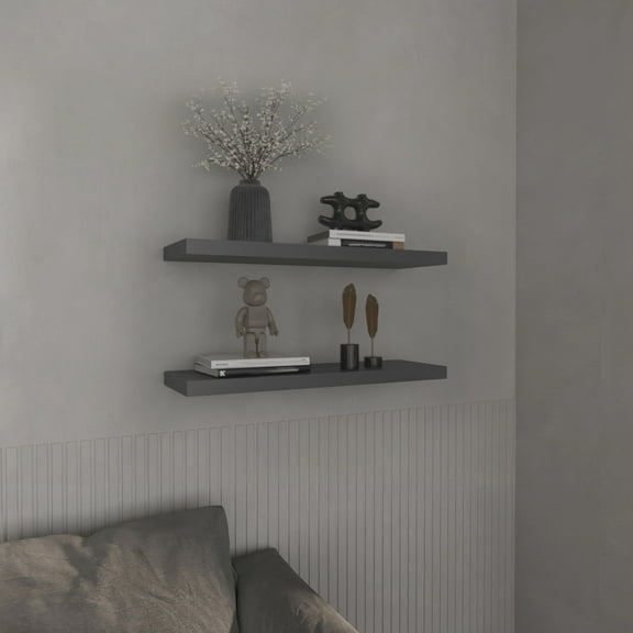 Floating Shelves for Wall, 2 Tier 1.5" H, Matt Gray, Modern Minimalist Decor Display for Home Office