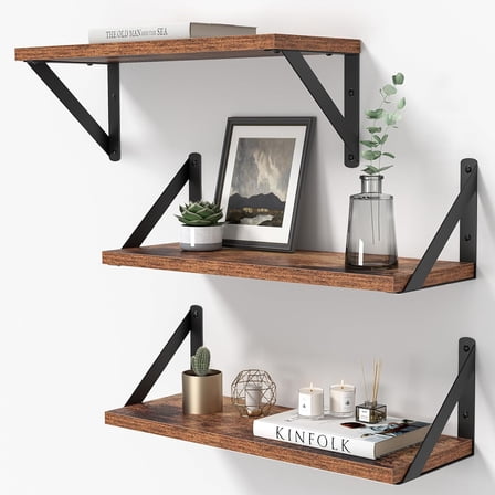 Floating Shelves for Wall, Long Wood Floating Shelves Set of , Wall Mounted Hanging Shelf for Bathroom Bedroom Kitchen, Walnut