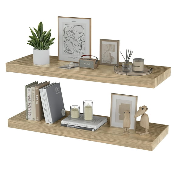 Floating Shelves for Wall 24 inch Natural Wood Shelves for Home Decor, Set of 2