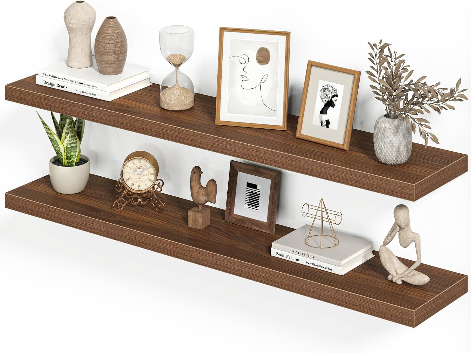 Floating Shelves for Wall 48 Inches Long, 9.3" Deep Walnut Wood Shelf ...