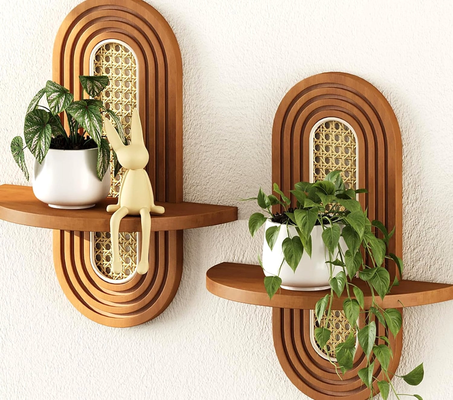 Floating Shelves for Wall, Boho Home Wall Decor,Rattan Plant Shelf 20 ...