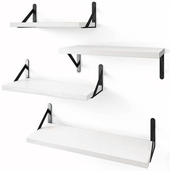 Floating Shelves for Wall, Different Sizes White Wall Shelves for Living Room, Bathroom, Bedroom, Kitchen, Home Decor (Set of 4) White,16inch Mixed