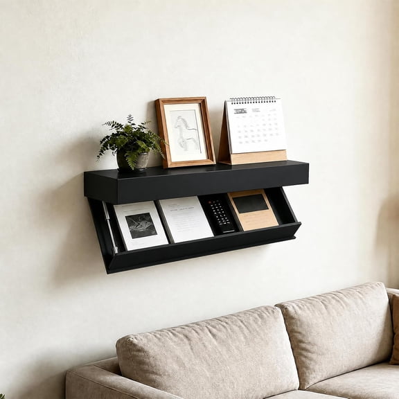 Floating Shelves for Wall Mounted Floating Wall Shelves with Hidden Inside Storage Layer Display Shelves for Bedroom, Living Room Home Office (Black)