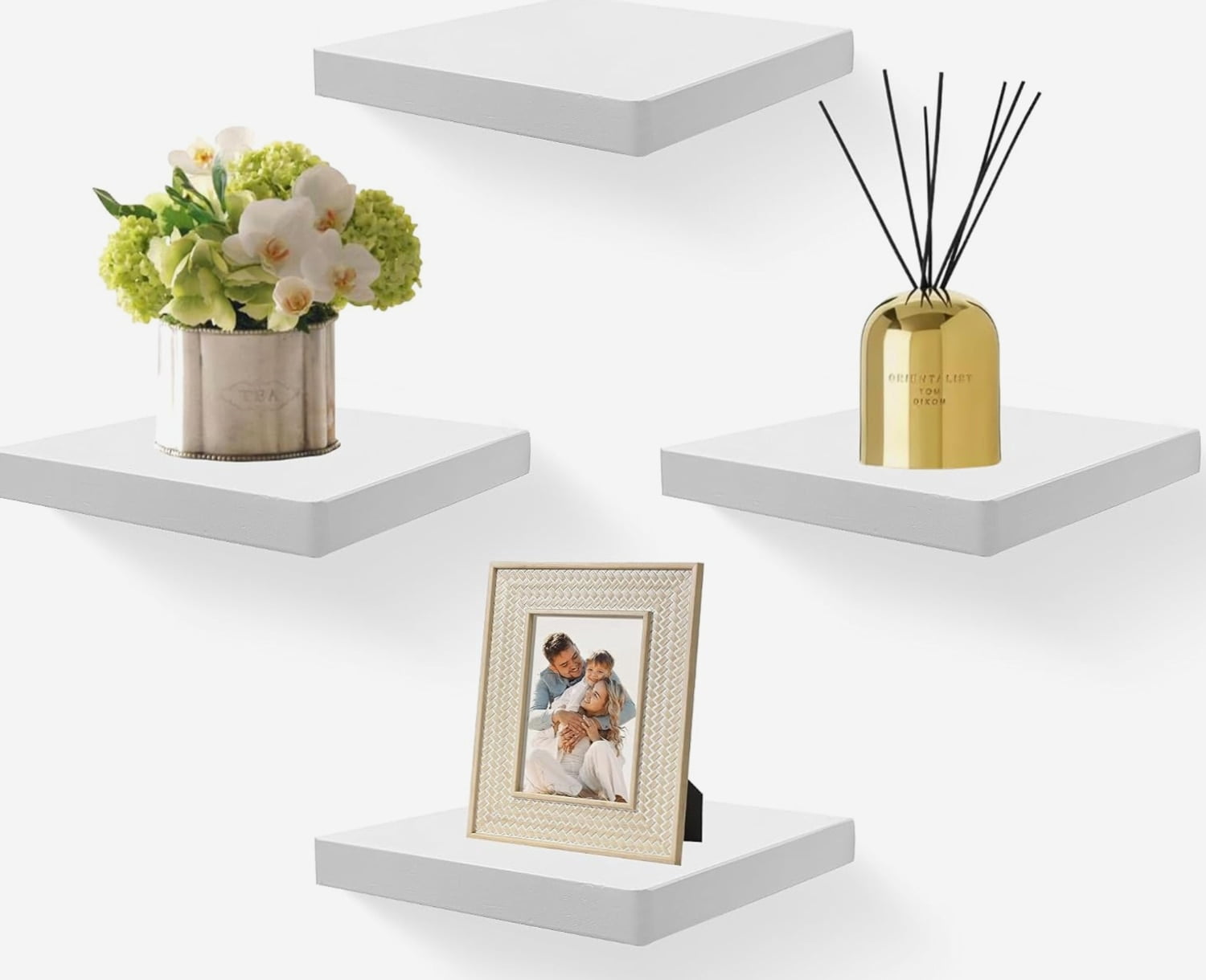 Floating Shelves for Wall Set of 4, 8-Inch Solid Wood Square Shelves ...