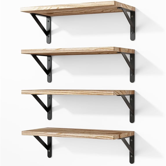 Floating Shelves for Wall, Wood Wall Mounted Shelves for Bedroom, Bathroom, Living Room, Kitchen Storage and Decor(Rustic Brown, Set of 4, 16.5 Inch)