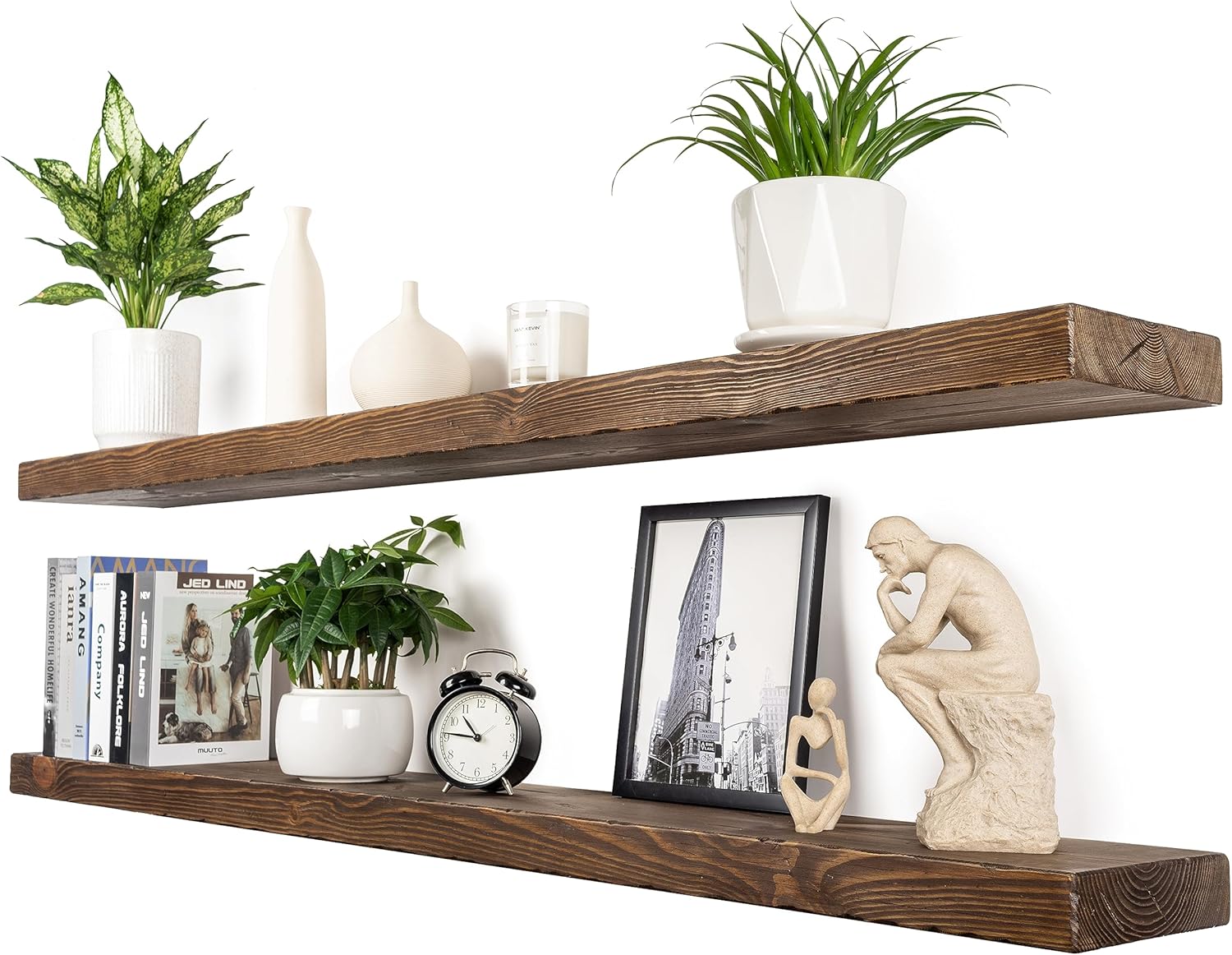 Floating Shelves inch Long Set of Heavy Duty Wood Wall Mounted Shelves ...