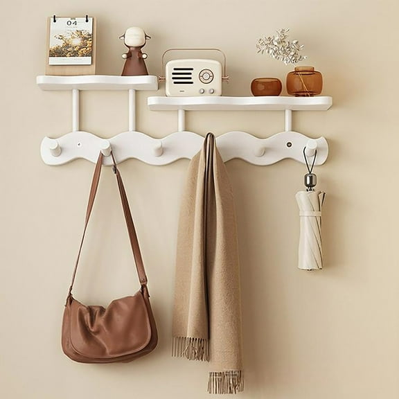 Floating Shelves with Hooks,Coat Rack Shelf Wall Mounted,Wood Coat Rack,for Bedroom, Living Room, Bathroom, Kitchen, Picture Ledge,White