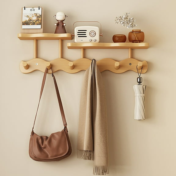 Floating Shelves with Hooks,Coat Rack Shelf Wall Mounted,Wood Coat Rack,for Bedroom, Living Room, Bathroom, Kitchen, Picture Ledge,with 8 Hooks