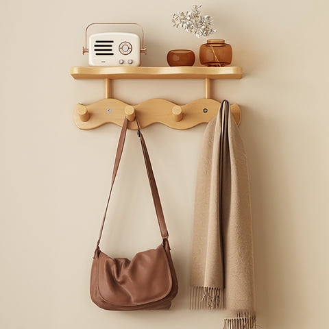 Floating Shelves with Hooks,Coat Rack Shelf Wall Mounted,Wood Coat Rack,for Bedroom, Living Room, Bathroom, Kitchen, Picture Ledge,with 8 Hooks