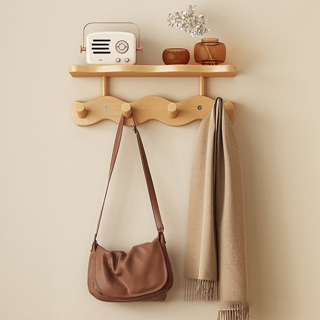 Floating Shelves with Hooks,Coat Rack Shelf Wall Mounted,Wood Coat Rack,for Bedroom, Living Room, Bathroom, Kitchen, Picture Ledge,with 8 Hooks