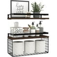 thumbnail image 1 of Floating Shelves with Wire Storage Basket, Bathroom Shelves Over Toilet, Set of 2, 1 of 7