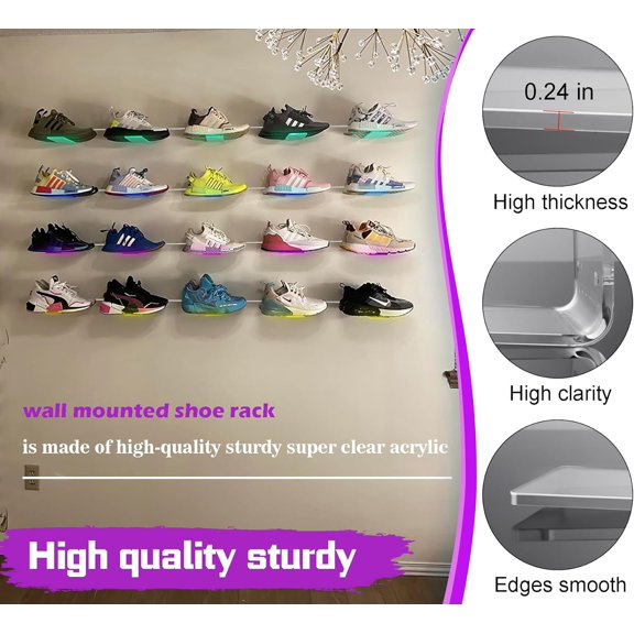Floating Shoe Display Shelf with Lights Set of 5, Glow Color Changing Sneaker Shelf- Display Your Top Shoes, Sturdy Levitating Shoe Wall Shelf Easy to Install, for Bedroom, playroom etc