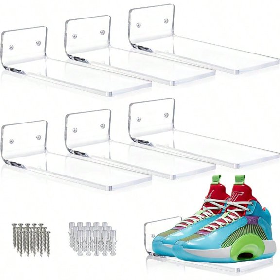 Floating Shoe Display Shelves For Wall Mount Set Of 6 Clear Acrylic Floating Shelves For Showcase Sneaker Collection Or Shoes Box