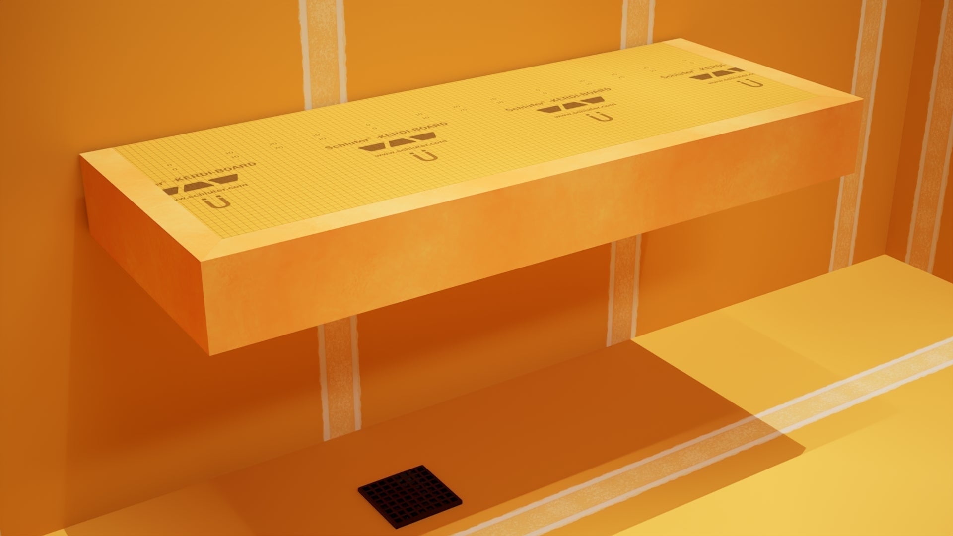 Orange XPS Foam Floating Shower Bench Kit with Brackets - 14 x 36