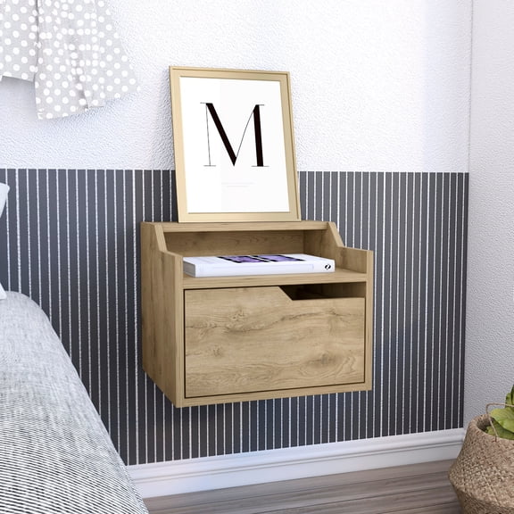 Floating Side Table | Clear Assembly Instructions for Quick Setup | Particle Board Material | Dual-Tiered Shelves for Essentials