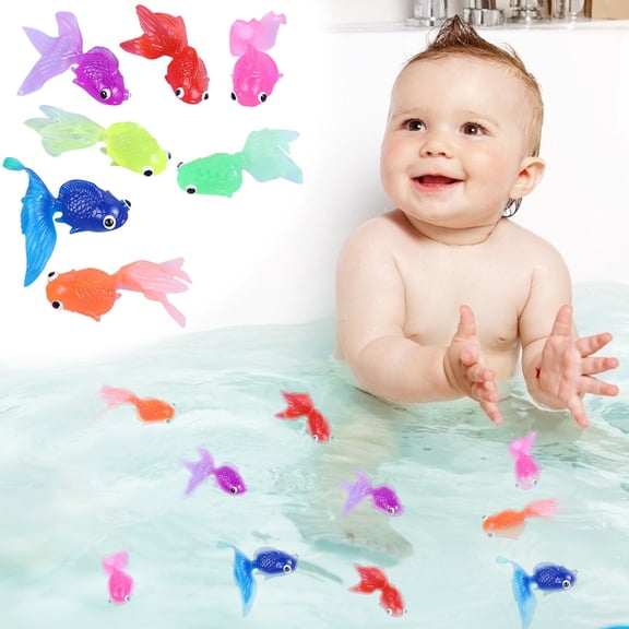 Floating Simulation Goldfish 7 Pack 2.6 Inch, Soft Rubber Bath Toy for Toddlers, Colorful Sink and Float Fish for Pool Beach