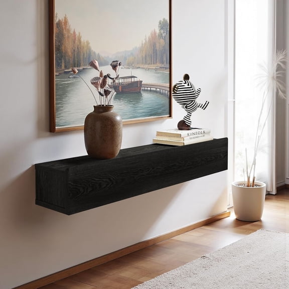 Floating Solid Wood Console Table, 32'' Wall Mounted Narrow Entryway Table with Storage Shelf, Modern Couch Shelves Small Entry Way Tables for Entryway, Front Hall, Hallway (Walnut, 31.5IN)