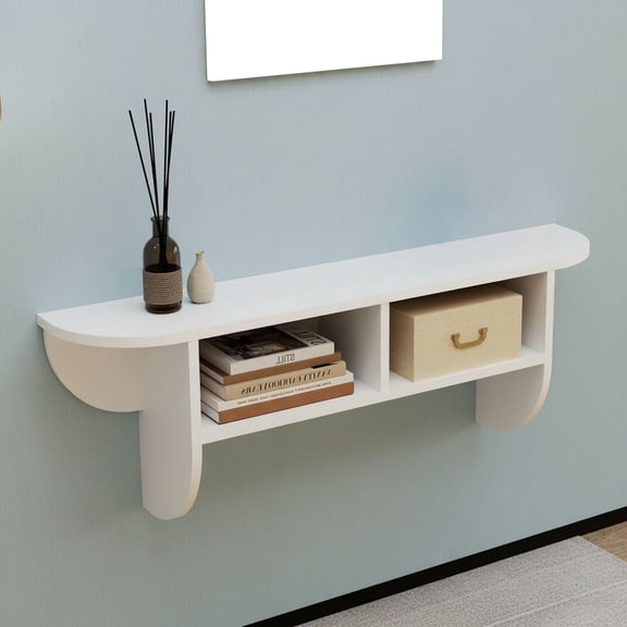 Floating Solid Wood Console Table, Wall Mounted Narrow Entryway Table with Storage Shelf, Modern Couch Table for Entryway, Front Hall, Hallway (White)
