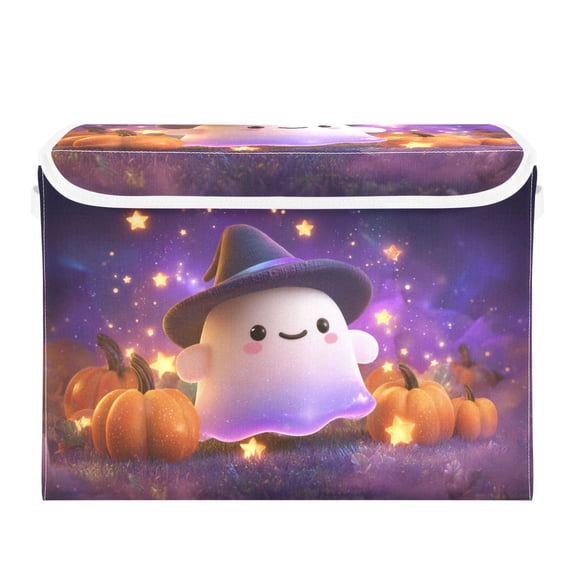 Floating Specter with Pumpkins Halloween Foldable Storage Bins with Lids Handles Collapsible Storage Containers Tote Boxes 16.5 x 12.6 x 11.8 inches