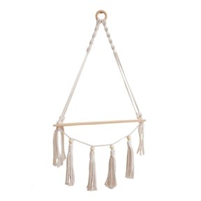 Floating Storage Rack Wood Hanging Shelf with Rope Wall Mounted Plant Holder Triangular String Rope Home Decoration