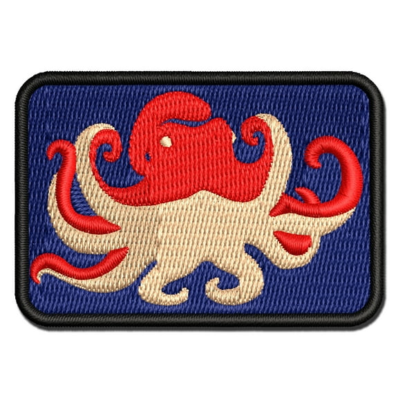 Floating Swimming Octopus with Tentacles Spread Applique Multi-Color Embroidered Iron-On Patch - 3 Inch Medium