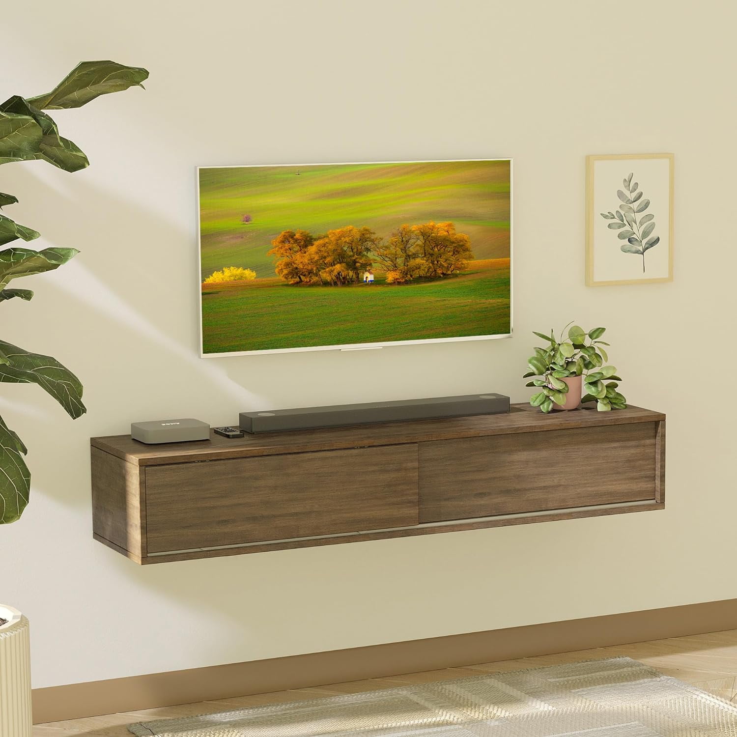 Floating TV Console, 52'' WallMounted Media Console with Sliding Doors