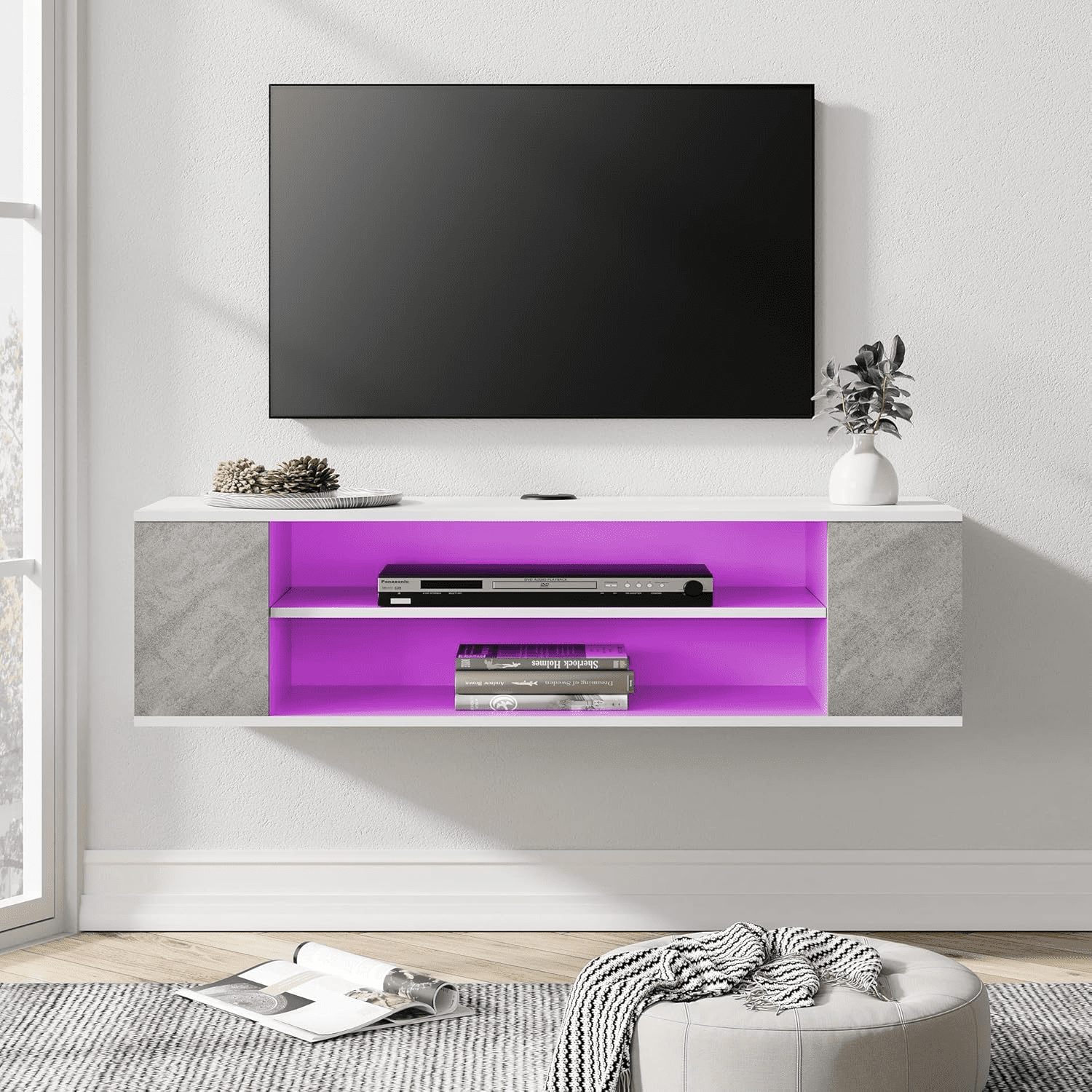 Floating TV Shelf with 16 Lights for 3255 inch TV Floating TV Stand