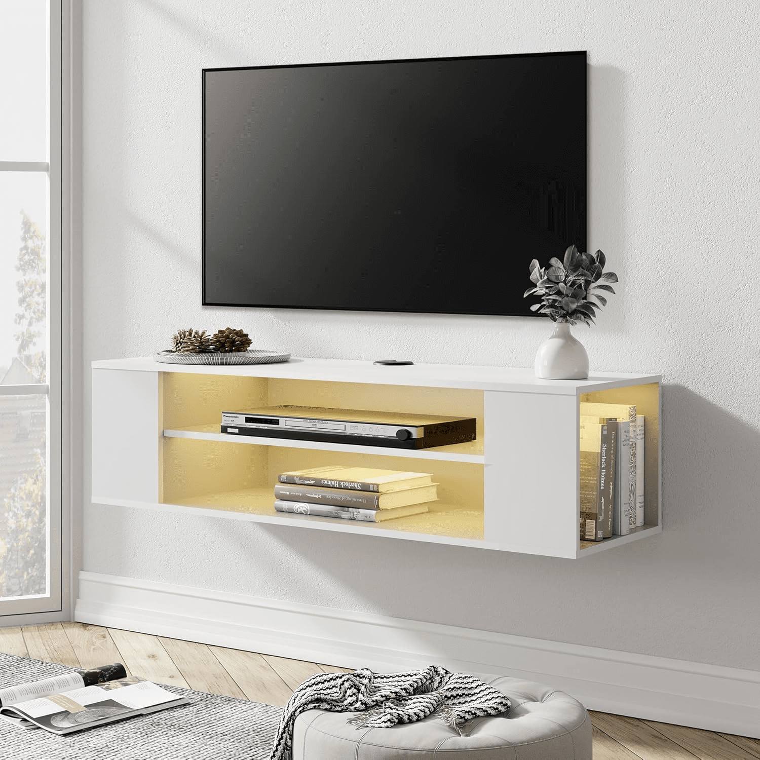 Floating TV Shelf with 16 Lights for 3255 inch TV Floating TV Stand