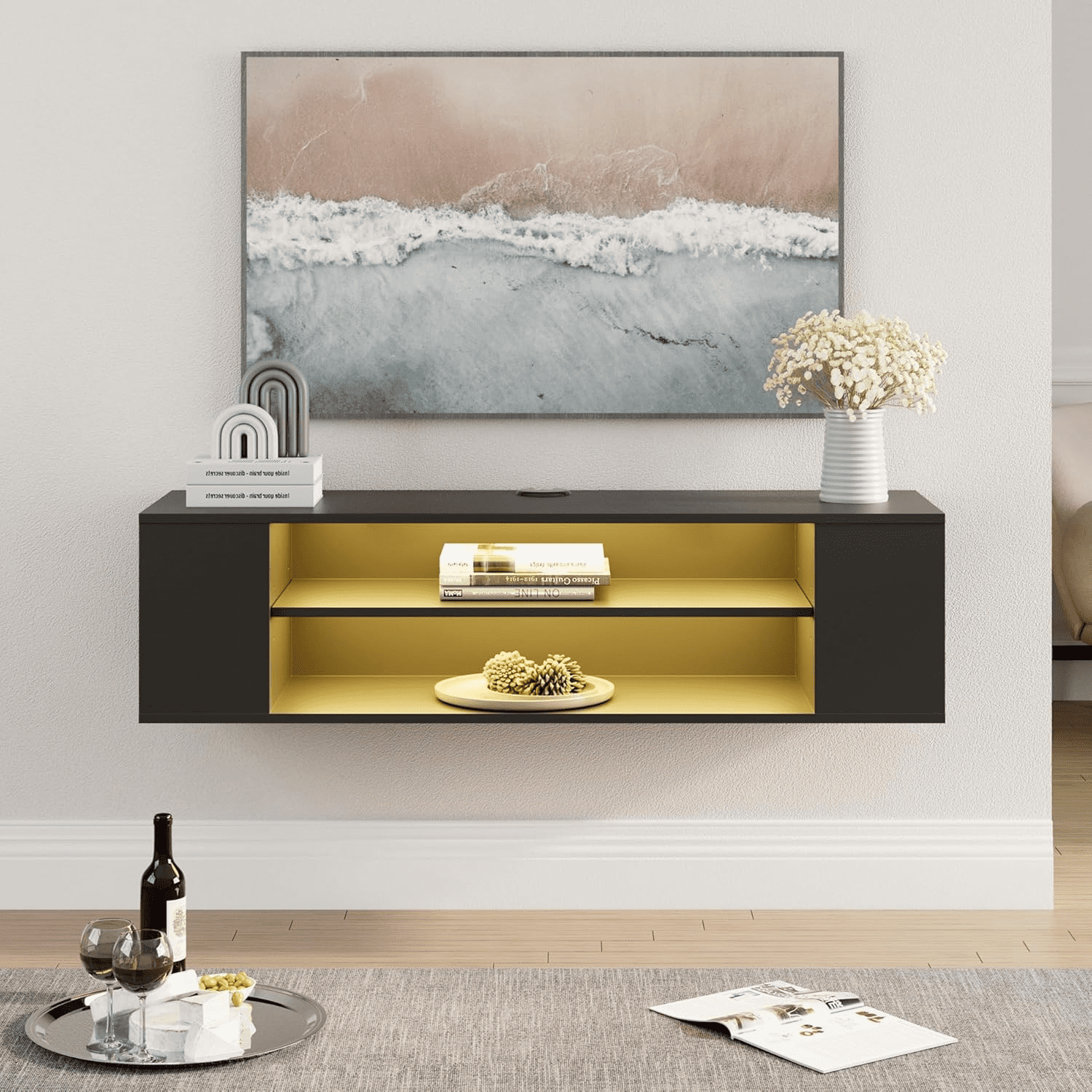 Floating TV Shelf with 16 Lights for 3255 inch TV Floating TV Stand