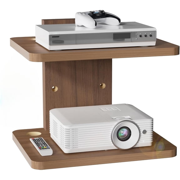 Floating TV Shelf, 2 Tier Projector Shelf for DVD Player, Routers, Game Console, Cable Boxes, Living Room Decor Accessories, Wall Mount Shelves Holds Up to 22lbs(CS202NC), 2-Shelf, Vintage Brown