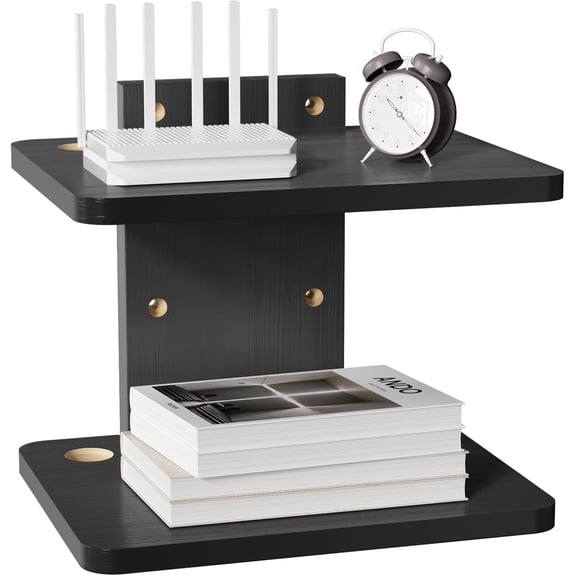 Floating TV Shelf, 2 Tier Projector Shelf for DVD Players, Routers, Game Consoles, Cable Boxes, Living Room Decor Accessories, Wall Mount Shelves Holds Up to 22lbs (CS202NB), 2-Shelf, Black