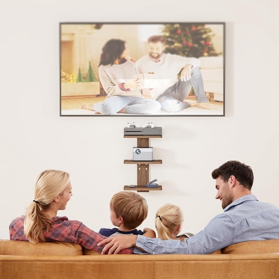 Floating TV Shelf, 3 Tier Projector Shelf for DVD Players, Routers, Game Consoles, Cable Boxes, Living Room Decor Accessories, Wall Mount Shelves Holds Up to 22lbs (CS303N), 3-Shelf, Walnut Brown