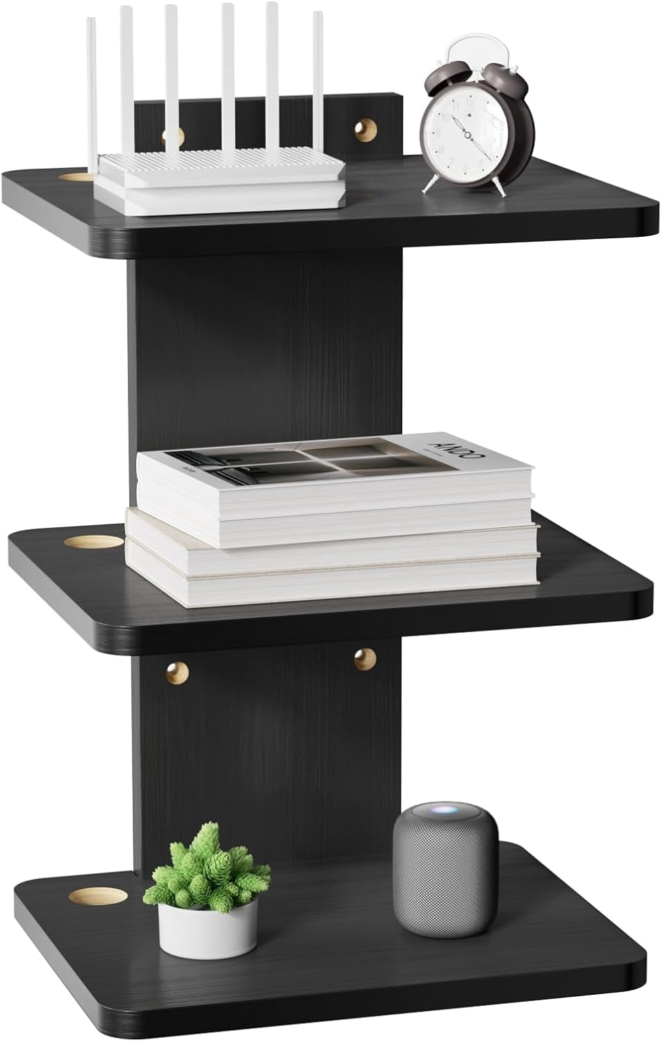 Floating TV Shelf, 3 Tier Projector Shelf for DVD Players, Routers, Game Consoles, Cable Boxes, Living Room Decor Accessories, Wall Mount Shelves Holds Up to 22lbs (CS303NB), 3-Shelf, Black