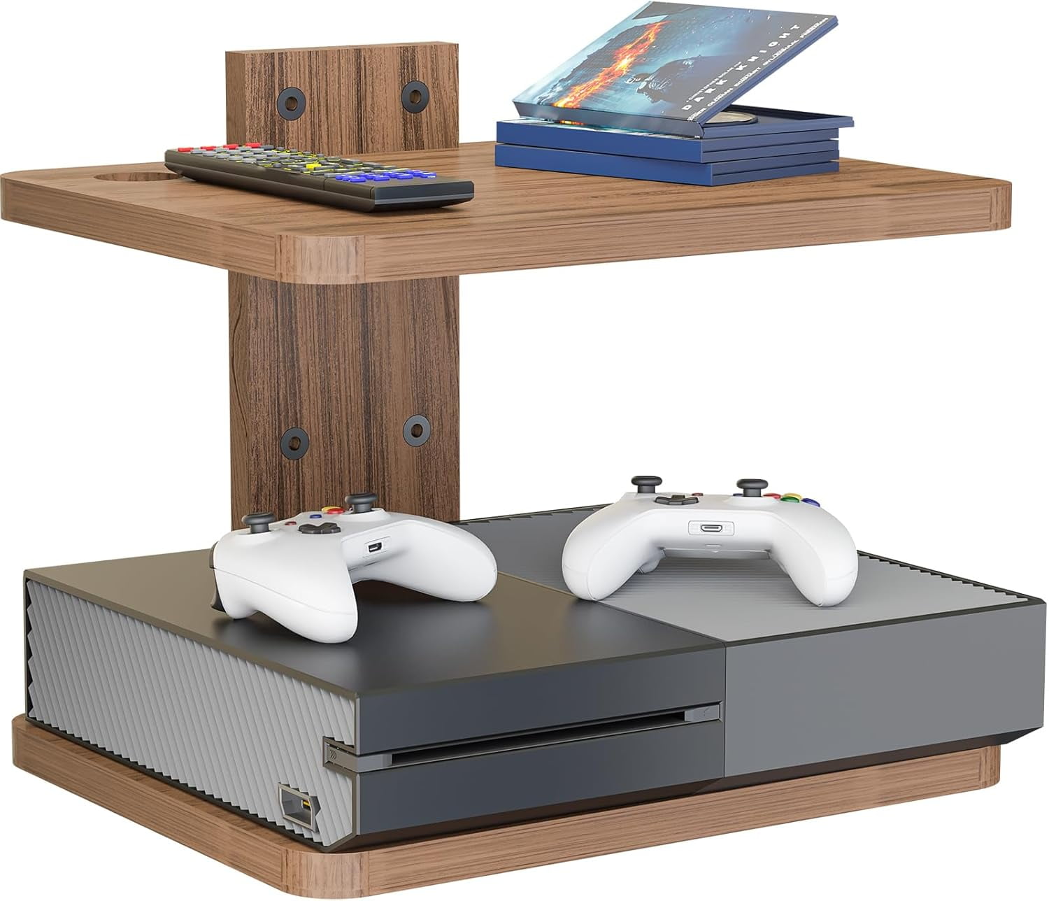 Floating TV Shelf, Holds Up to 22lbs, Wooden Wall Mounted Shelves Under TV Shelf for DVD Players, Cable Boxes, Routers, Game Consoles, Living Room Decor Accessories (CS202N), 2 Shelves